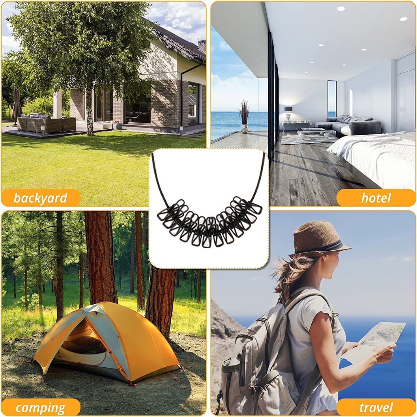 Bungee clothesline with 12 clips (Set of 2)